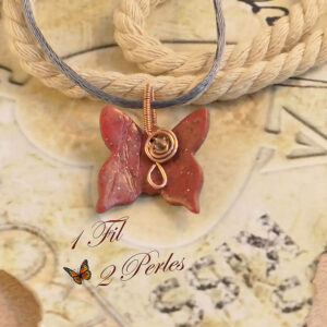 Pendentif Papillon Rouge Attache Cuivre Wire Wrapping