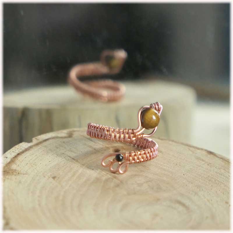 bague serpent pierre oeil de tigre